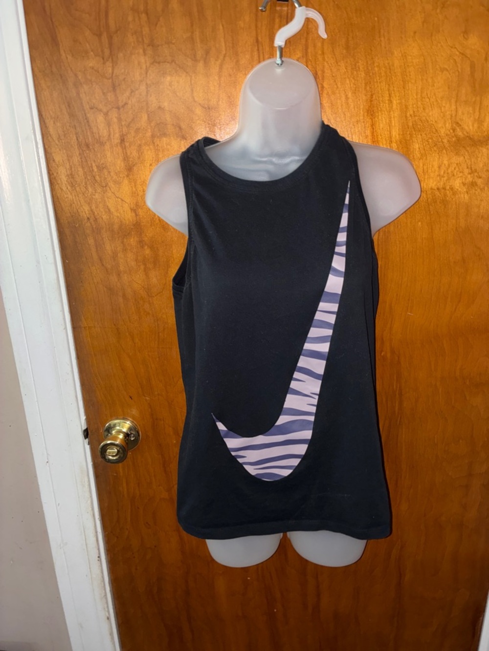 Nike Black Tank with Pink Zebra Swoosh Graphic